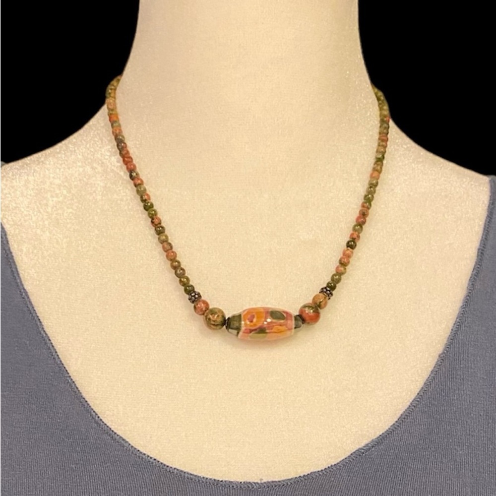 Handcrafted Ceramic Painted Stone Necklace